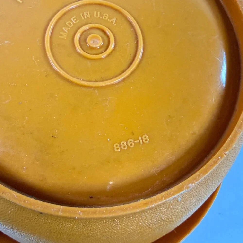 Vintage 3 Tupperware Servalier Bowls w/ Sunburst Lids Brown Yellow Orange 1970s